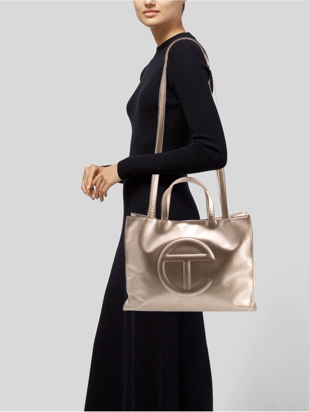 TELFAR MEDIUM GOLD SHOPPING BAG